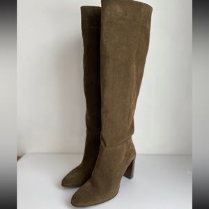 Zara slouchy green suede tall boot , size 7, 38EU
